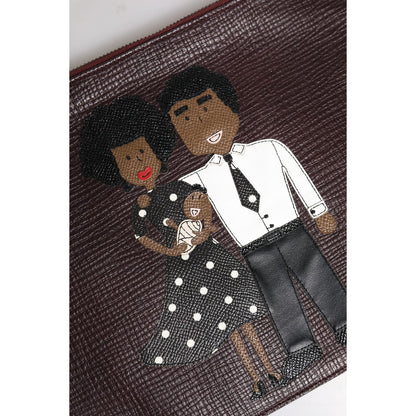 Dolce & Gabbana Brown Leather #DGFAMILY Embellished Men Clutch Pouch Bag Dolce & Gabbana