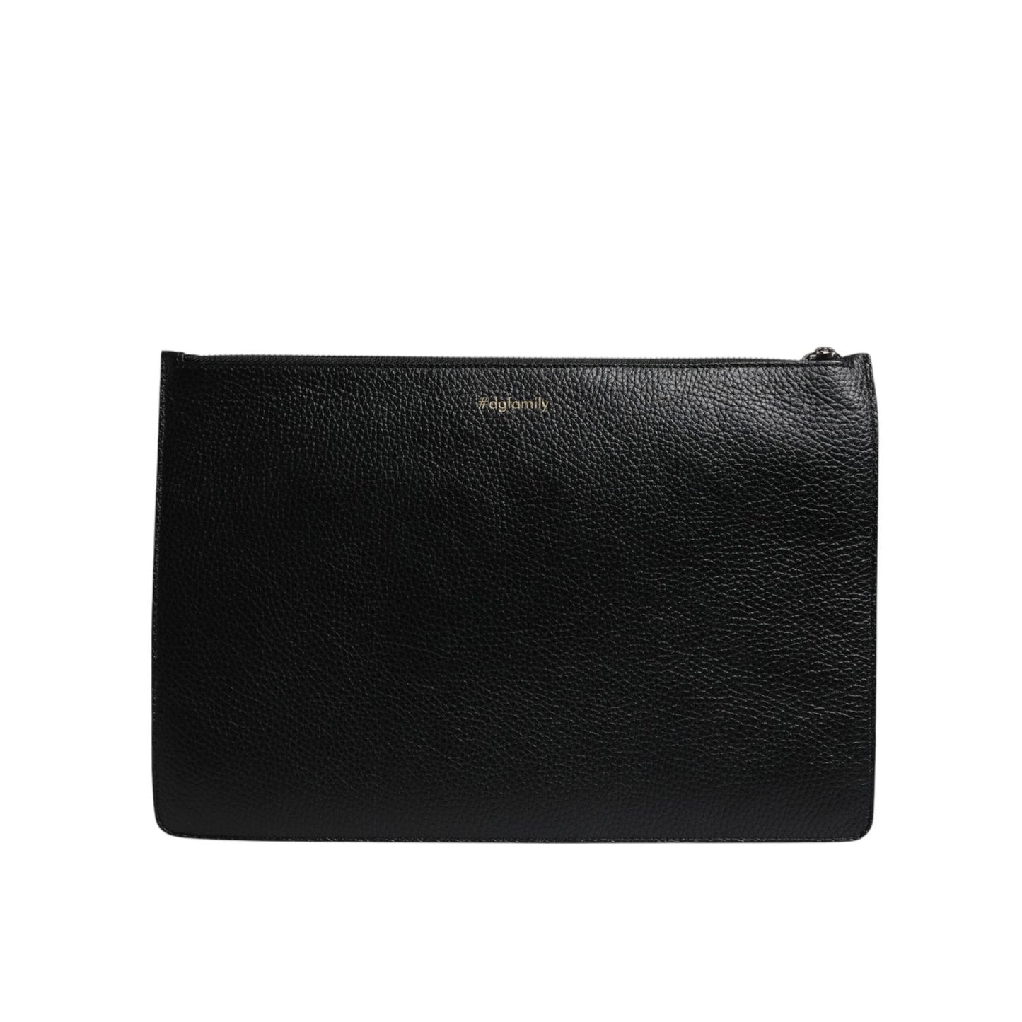 Dolce & Gabbana Black Leather #DGFAMILY Embellished Men Zip Pouch Bag Dolce & Gabbana
