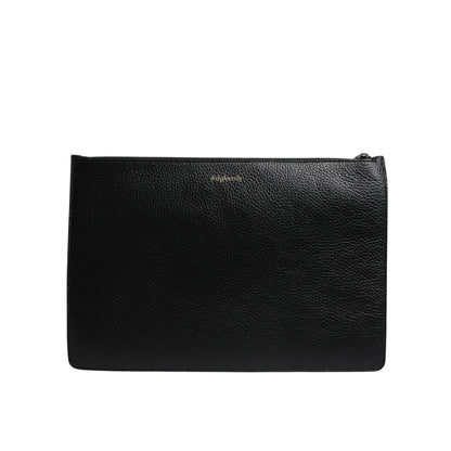 Dolce & Gabbana Black Leather #DGFAMILY Embellished Men Zip Pouch Bag Dolce & Gabbana