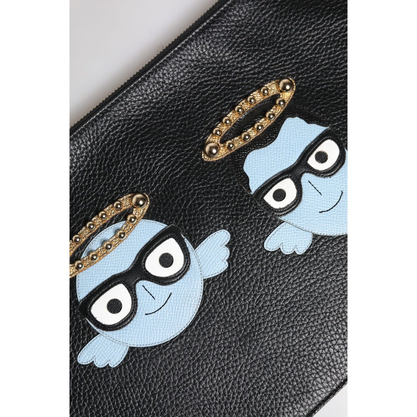 Dolce & Gabbana Black Leather #DGFAMILY Embellished Men Zip Pouch Bag Dolce & Gabbana