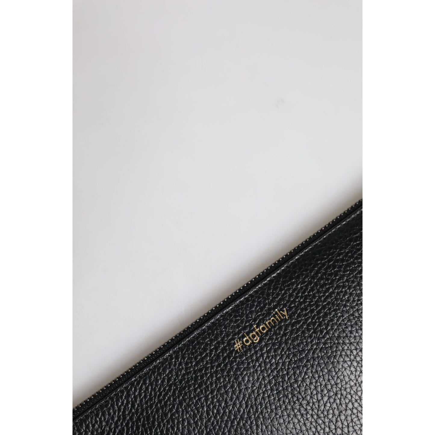 Dolce & Gabbana Black Leather #DGFAMILY Embellished Men Zip Pouch Bag Dolce & Gabbana
