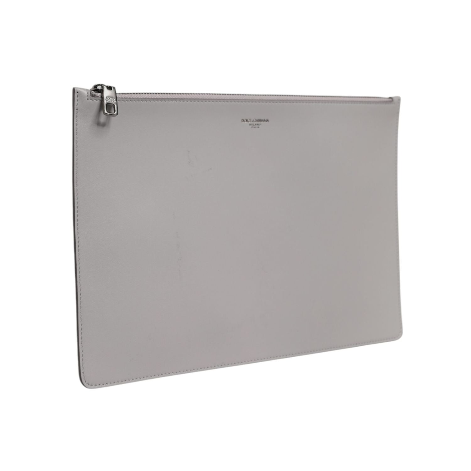 Dolce & Gabbana Gray Solid Leather DG Logo Men Clutch Zip Pouch Bag