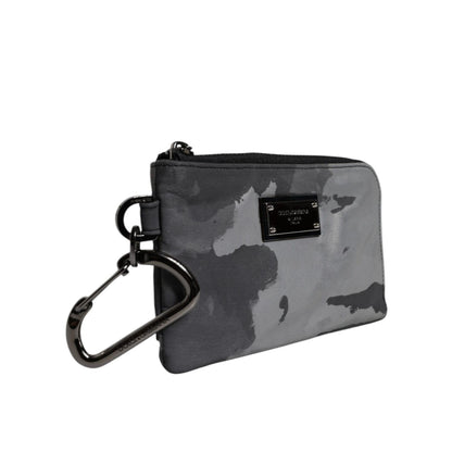 Dolce & Gabbana Black Gray Camouflage Logo Plaque Keyring Pouch Bag Dolce & Gabbana