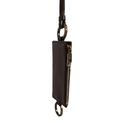 Dolce & Gabbana Brown Calf Leather Lanyard Logo Card Holder Wallet Dolce & Gabbana