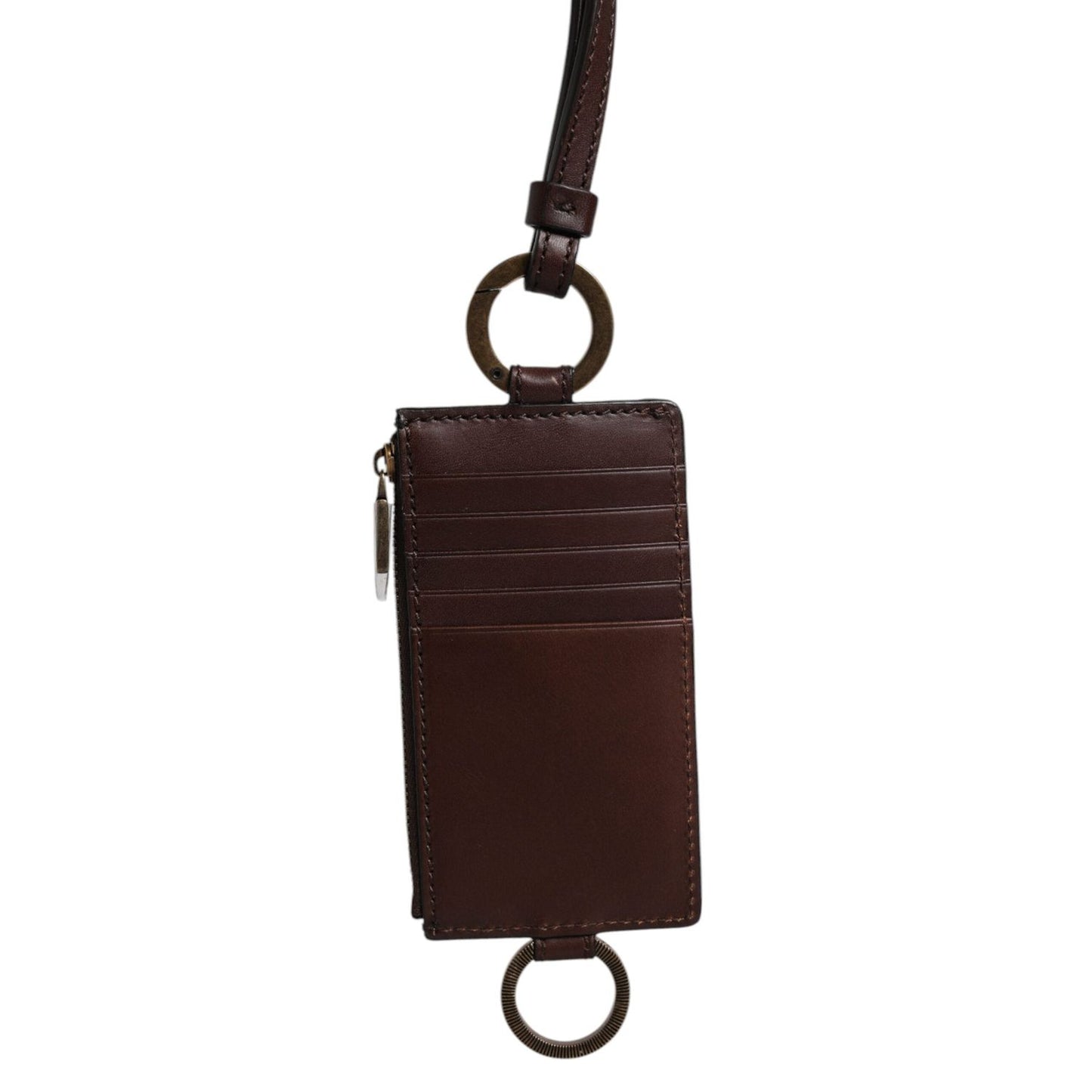 Dolce & Gabbana Brown Calf Leather Lanyard Logo Card Holder Wallet Dolce & Gabbana