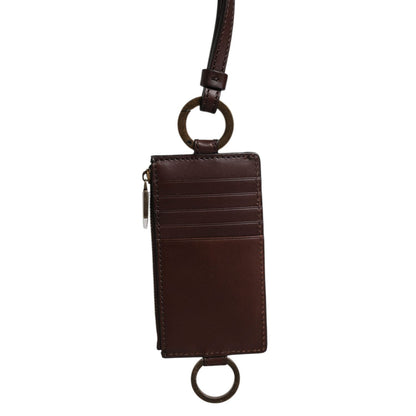 Dolce & Gabbana Brown Calf Leather Lanyard Logo Card Holder Wallet Dolce & Gabbana