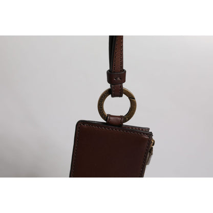 Dolce & Gabbana Brown Calf Leather Lanyard Logo Card Holder Wallet Dolce & Gabbana