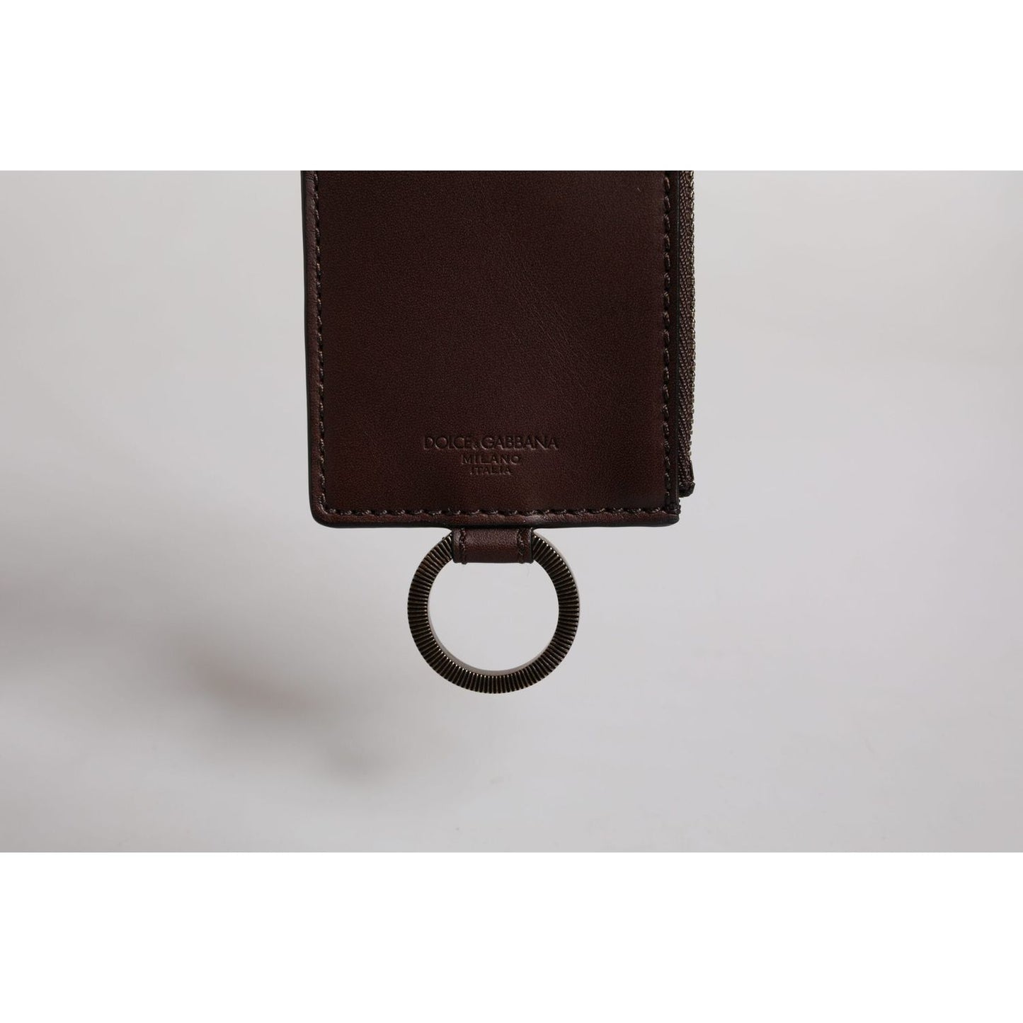 Dolce & Gabbana Brown Calf Leather Lanyard Logo Card Holder Wallet Dolce & Gabbana