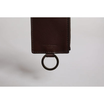 Dolce & Gabbana Brown Calf Leather Lanyard Logo Card Holder Wallet Dolce & Gabbana