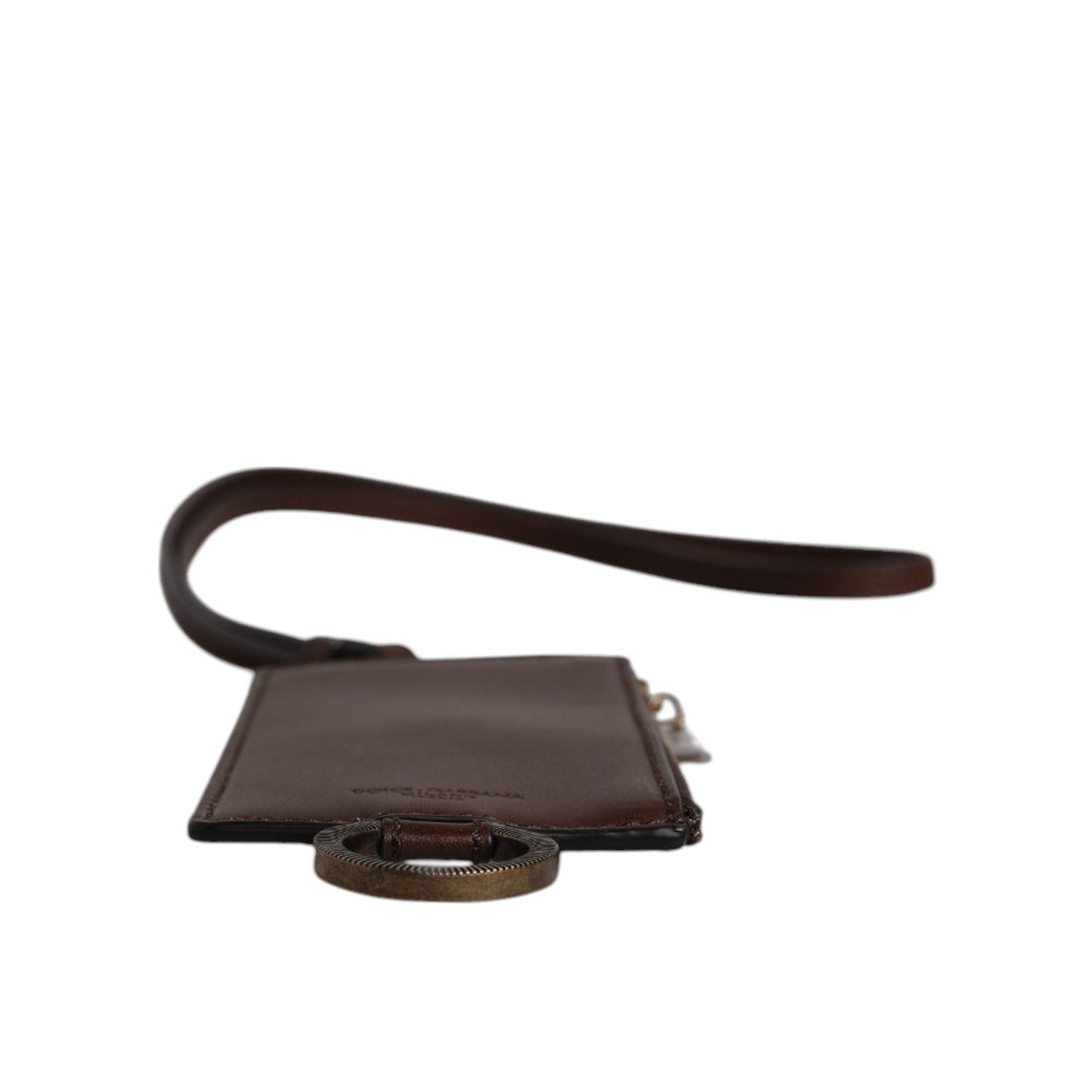 Dolce & Gabbana Brown Calf Leather Lanyard Logo Card Holder Wallet Dolce & Gabbana