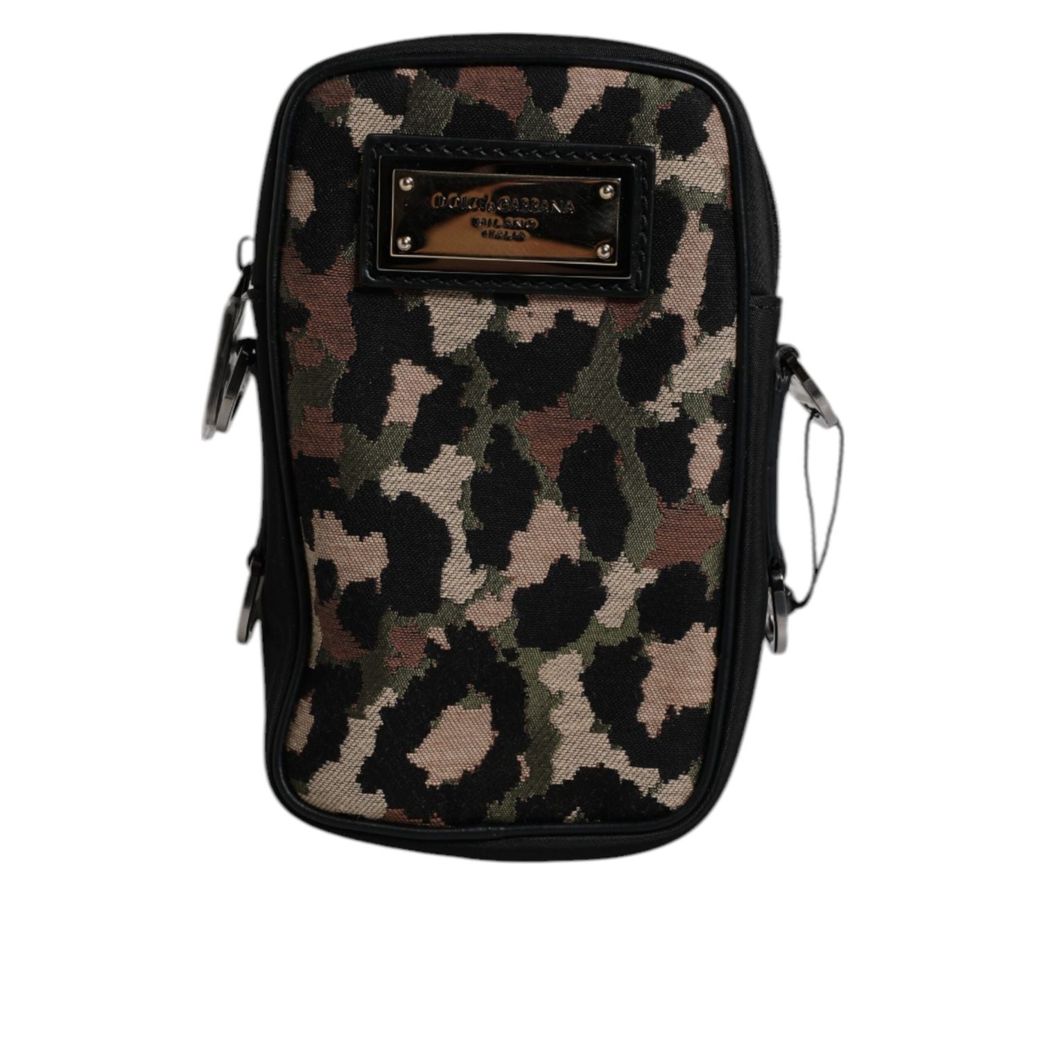 Dolce & Gabbana Multicolor Leopard Jacquard Logo Plaque Neck Strap Bag