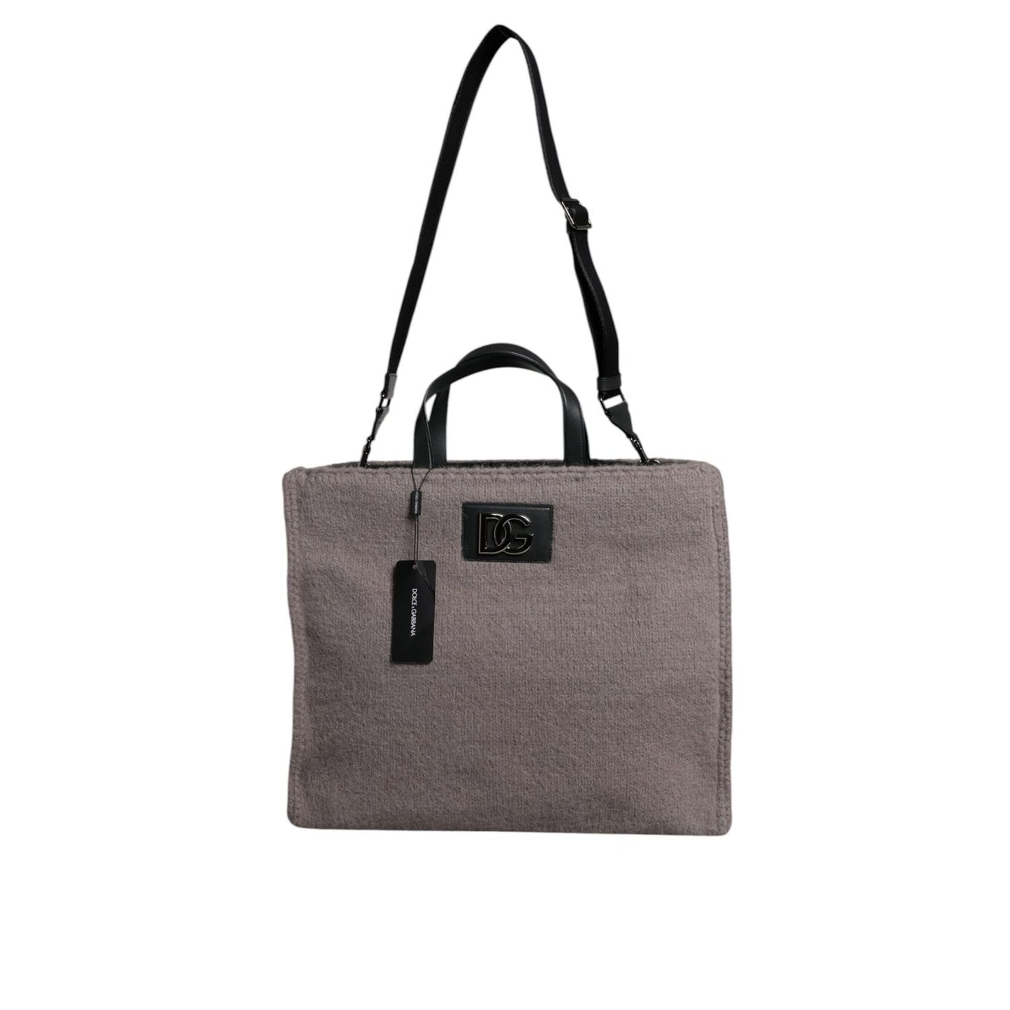 Dolce & Gabbana Grey Alpaca Wool Logo Plaque Tote Shoulder Bag Dolce & Gabbana