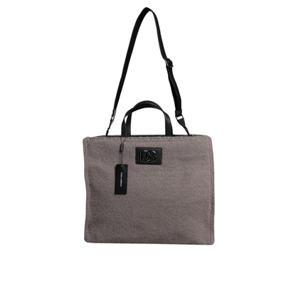 Dolce & Gabbana Grey Alpaca Wool Logo Plaque Tote Shoulder Bag Dolce & Gabbana