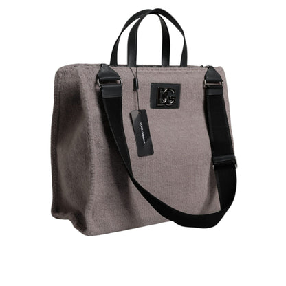 Dolce & Gabbana Grey Alpaca Wool Logo Plaque Tote Shoulder Bag Dolce & Gabbana