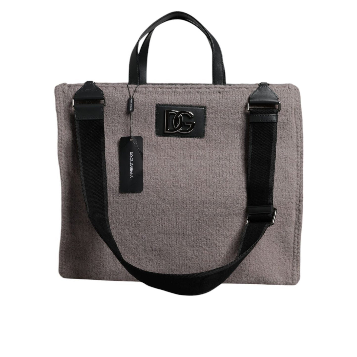 Dolce & Gabbana Grey Alpaca Wool Logo Plaque Tote Shoulder Bag Dolce & Gabbana