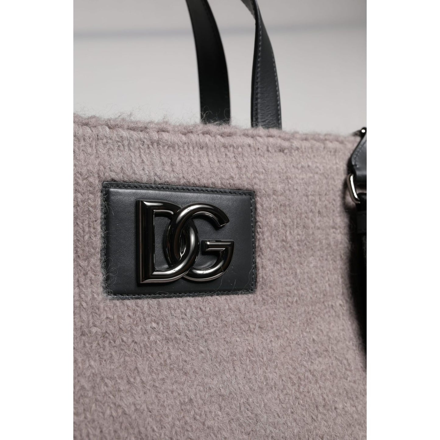 Dolce & Gabbana Grey Alpaca Wool Logo Plaque Tote Shoulder Bag Dolce & Gabbana