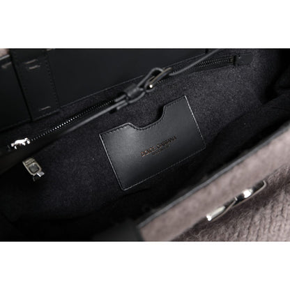 Dolce & Gabbana Grey Alpaca Wool Logo Plaque Tote Shoulder Bag Dolce & Gabbana