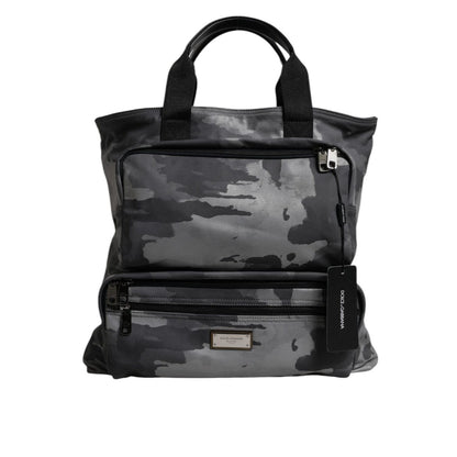 Dolce & Gabbana Gray Camo Cotton Multiple Compartments Tote Bag