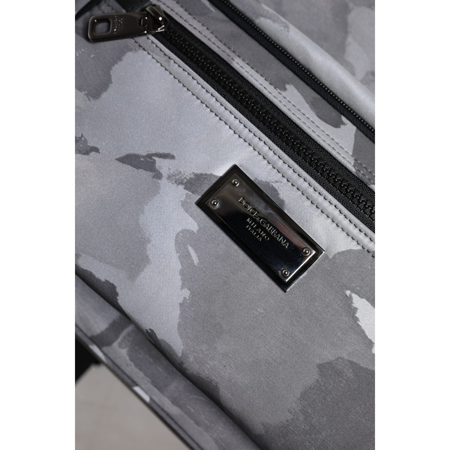 Dolce & Gabbana Gray Cotton Camouflage Logo Plaque Backpack Bag