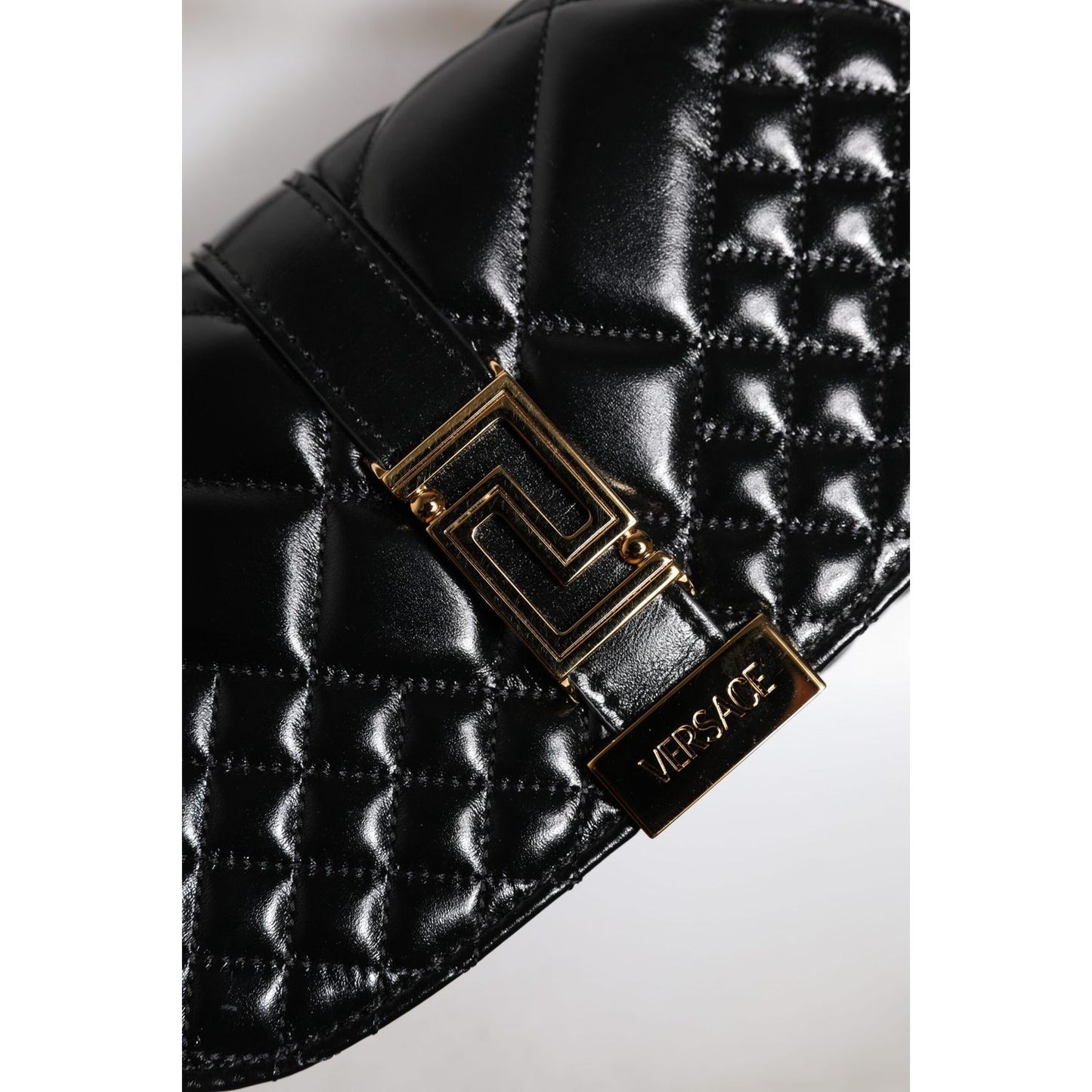 Versace Black Calf Leather Quilted Shoulder Strap Bag Versace