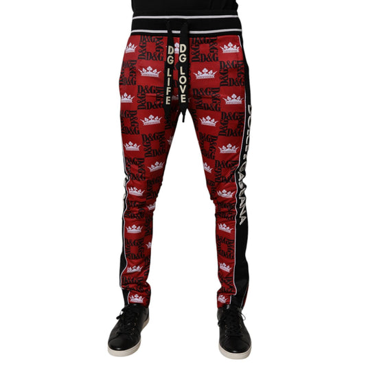 Dolce & Gabbana Red Crown Logo Monogram Men Sweatpants Pants