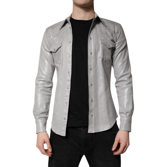 Dolce & Gabbana Metallic Gray Cotton Button Down Shirt TSH878484-37