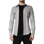 Dolce & Gabbana Metallic Gray Cotton Button Down Shirt TSH878484-37