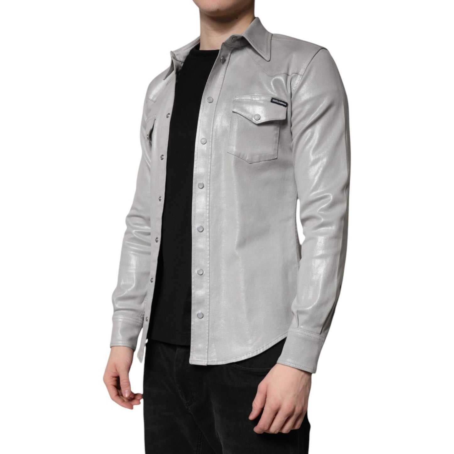 Dolce & Gabbana Metallic Gray Cotton Button Down Shirt TSH878484-37