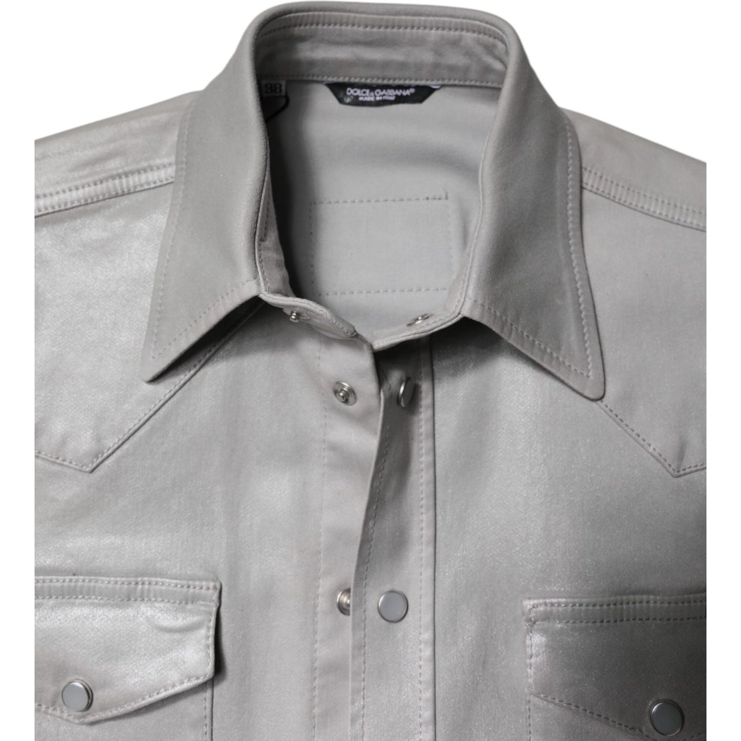 Dolce & Gabbana Metallic Gray Cotton Button Down Shirt TSH878484-37