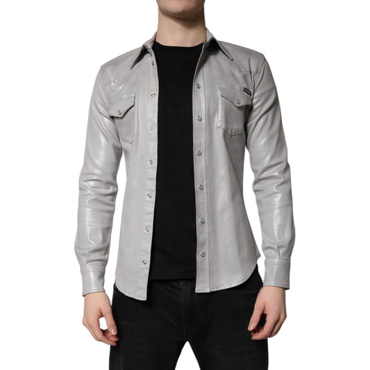 Dolce & Gabbana Metallic Gray Cotton Button Down Shirt TSH878488-41