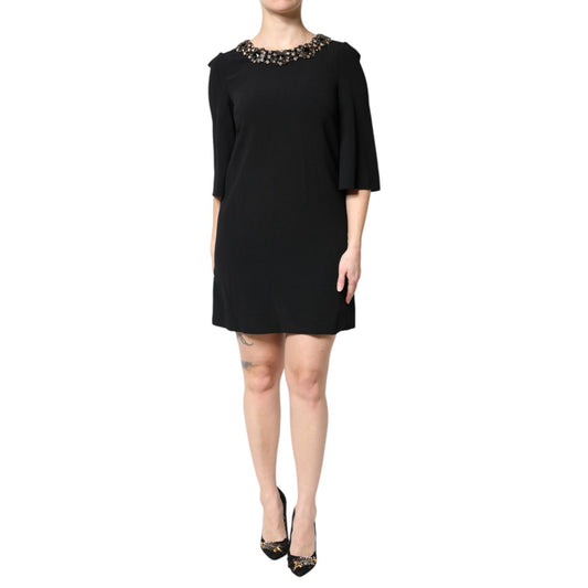 Dolce & Gabbana Black Crystal Embellished Round Neck Mini Dress Dolce & Gabbana