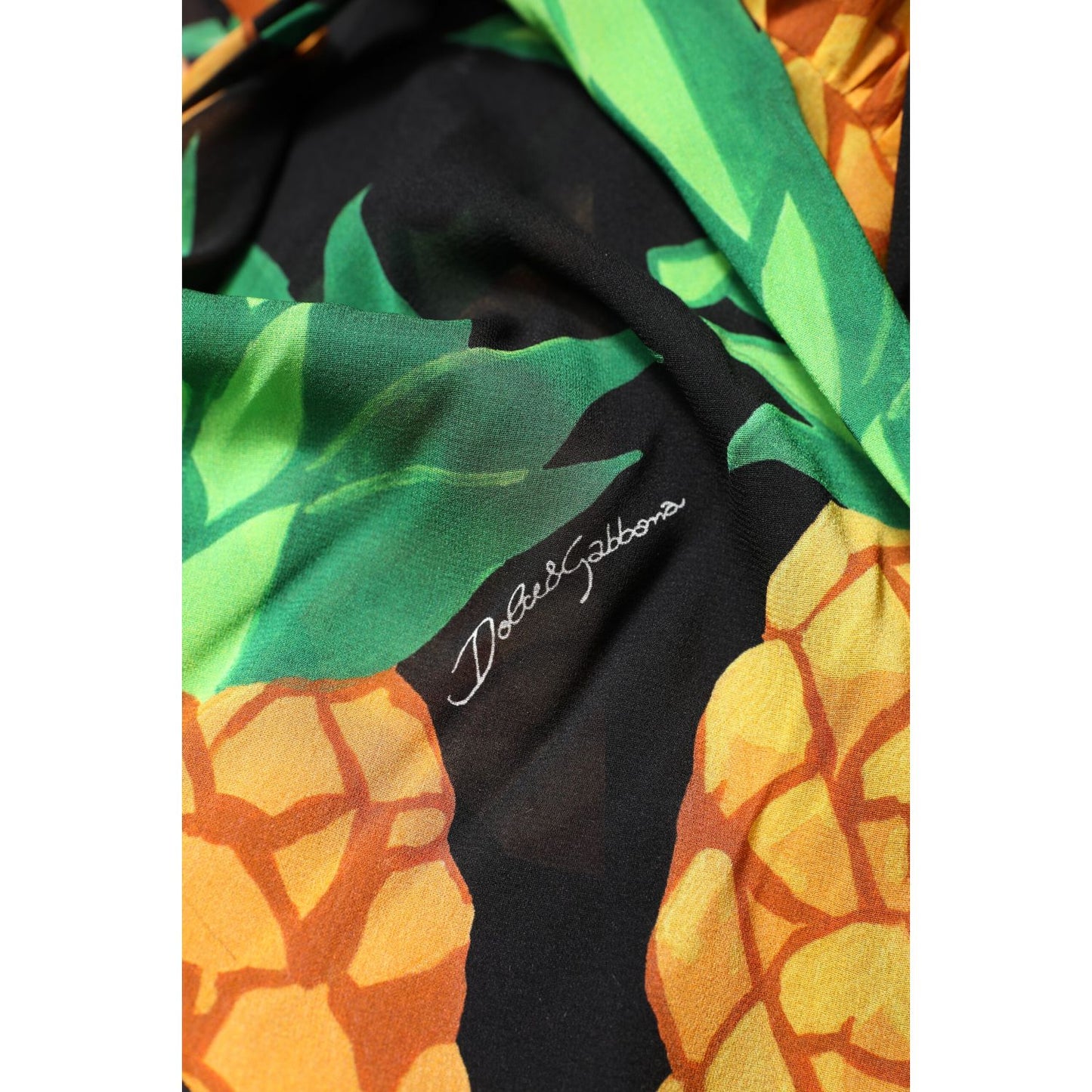 Dolce & Gabbana Black Silk Pineapple Draped Print Wrap Dress Dolce & Gabbana