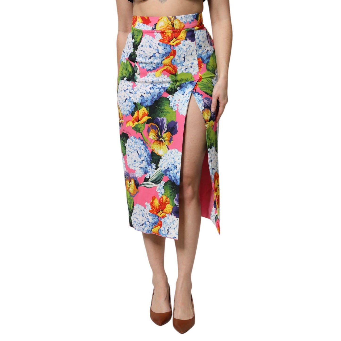 Dolce & Gabbana Multicolor Floral High Waist Midi Skirt