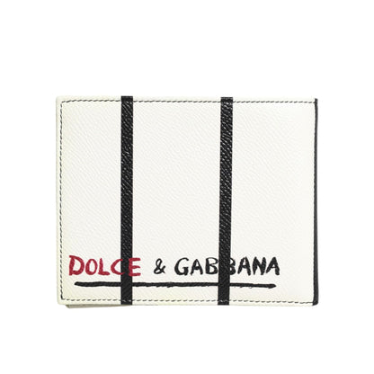 Dolce & Gabbana White Leather DG Crown Royals Bifold Card Holder Wallet