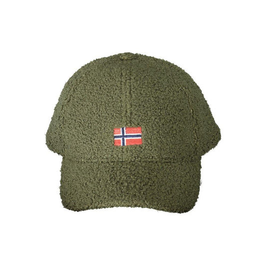 Green polyester men's cap with Norway 1963 logo, featuring adjustable strap and intricate embroidery.