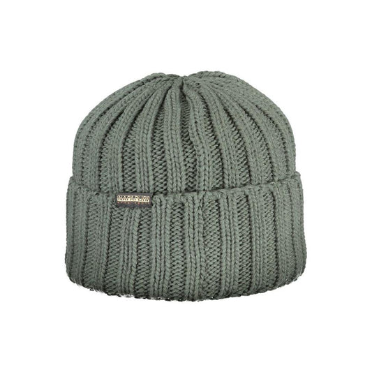 Napapijri green acrylic men's cap with embroidered logo, eco-friendly fashion accessory, crafted in Italy for style and durability.