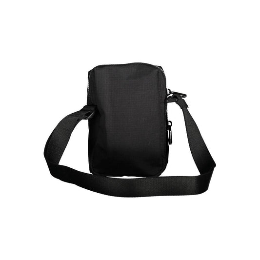 Calvin Klein black nylon men's shoulder bag with adjustable strap, zip closure, and external pocket for sleek and eco-friendly style.