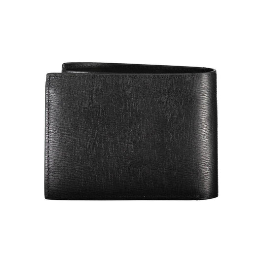 Calvin Klein Sleek Bi-Fold RFID wallet in black with dual cash compartments and coin purse.