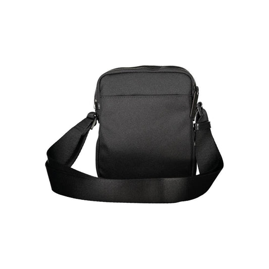 Calvin Klein black polyester men's shoulder bag with adjustable strap and minimalist design.