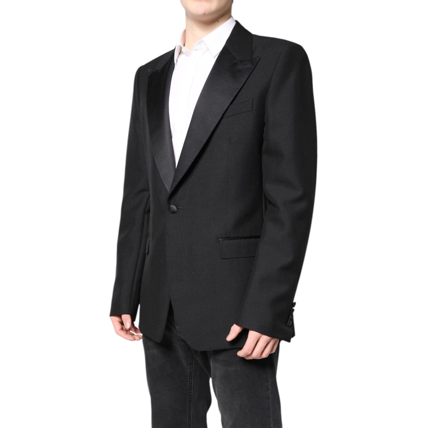 Dolce & Gabbana Black Wool Single Breasted Coat Blazer