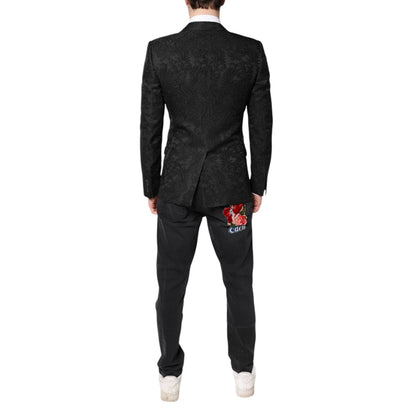 Dolce & Gabbana Black Floral Jacquard Coat Jacket Blazer