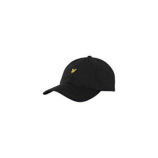 Lyle & Scott black cotton cap with visor, featuring classic design and logo, ideal for men seeking style and sun protection.