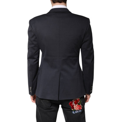 Dolce & Gabbana Dark Blue Cotton Men Jacket Coat Suit Blazer