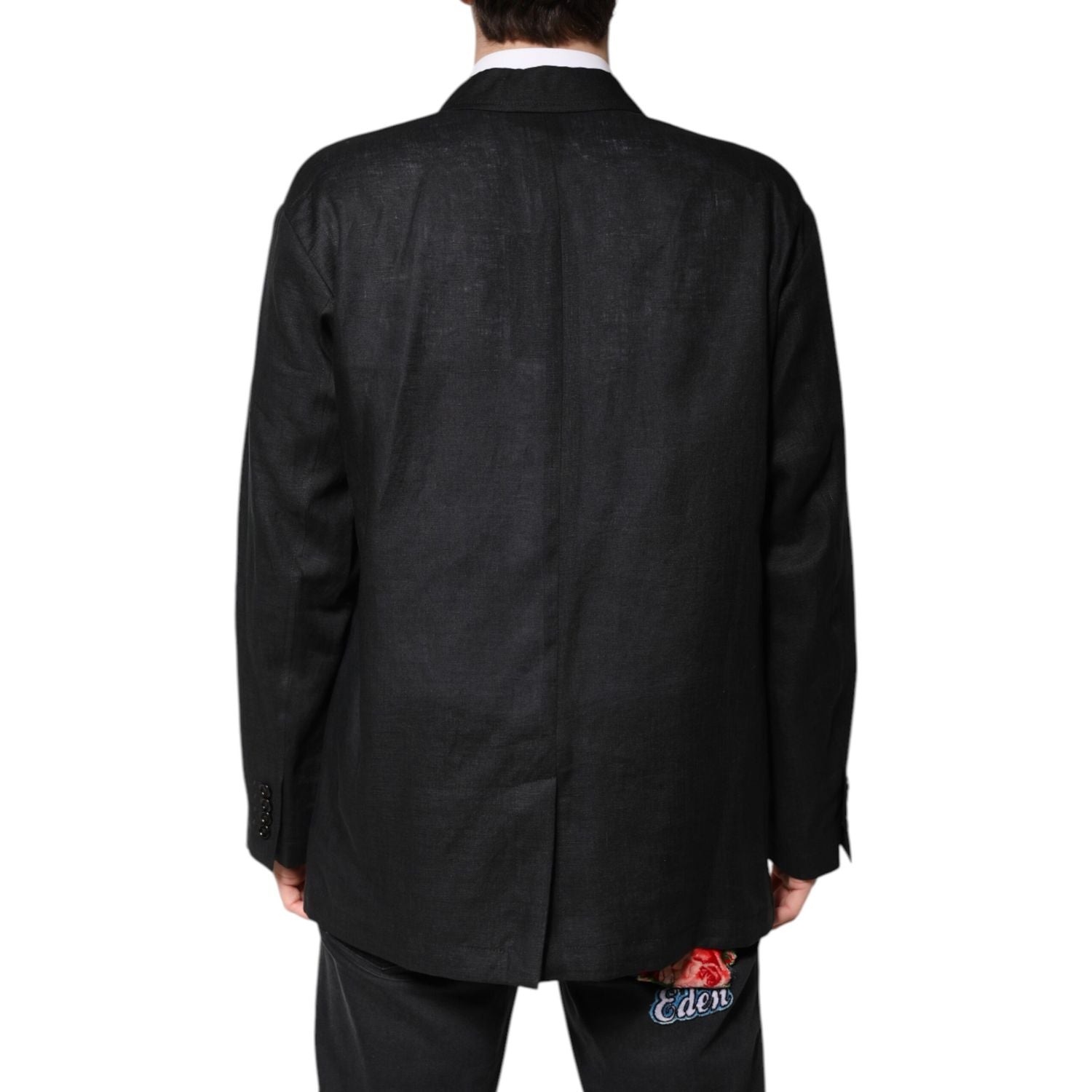 Dolce & Gabbana Black Linen Single Breasted Men Coat Blazer