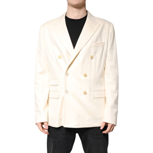 Dolce & Gabbana Beige Cashmere Double Breasted Coat Blazer