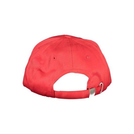Back view of Norway 1963 red cotton cap featuring adjustable strap and embroidery details.