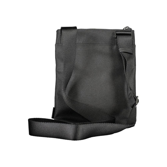 Calvin Klein black polyester men's shoulder bag with adjustable strap and modern design, perfect for eco-conscious individuals.