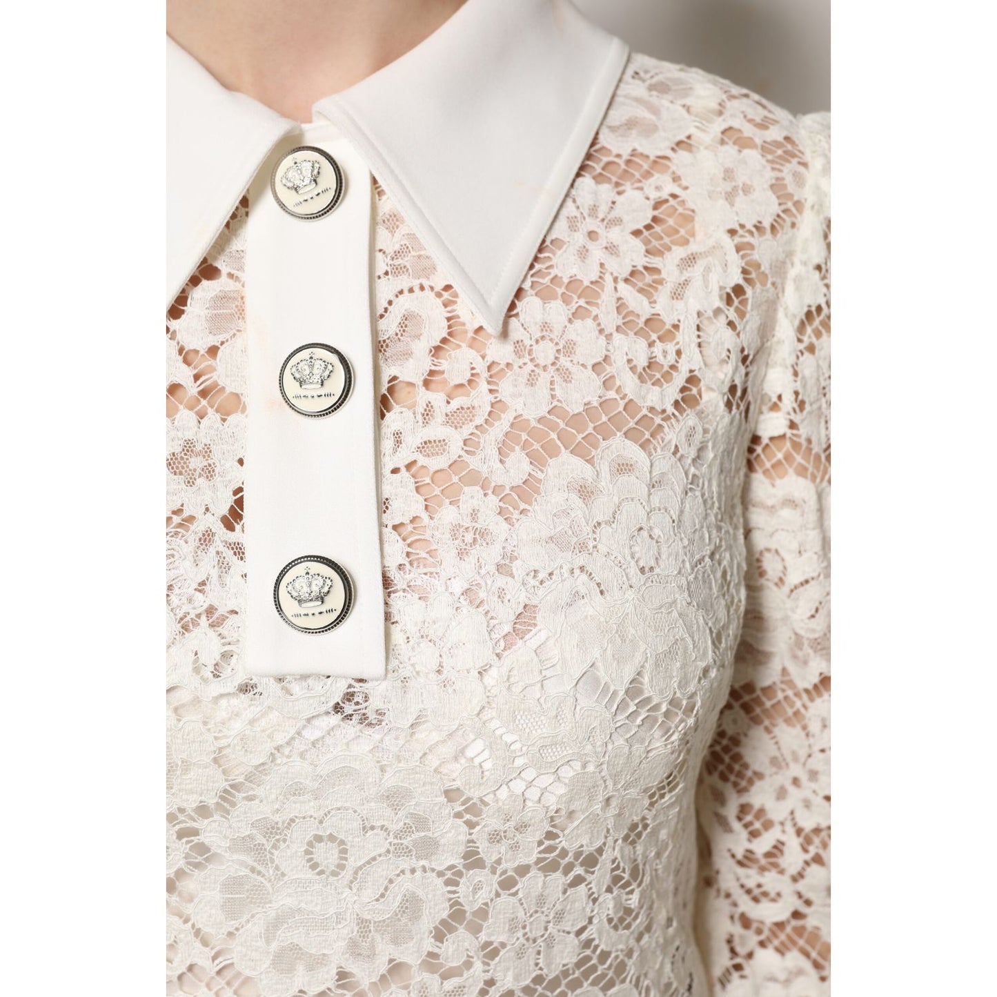 Dolce & Gabbana White Floral Lace Long Sleeves Shift Dress