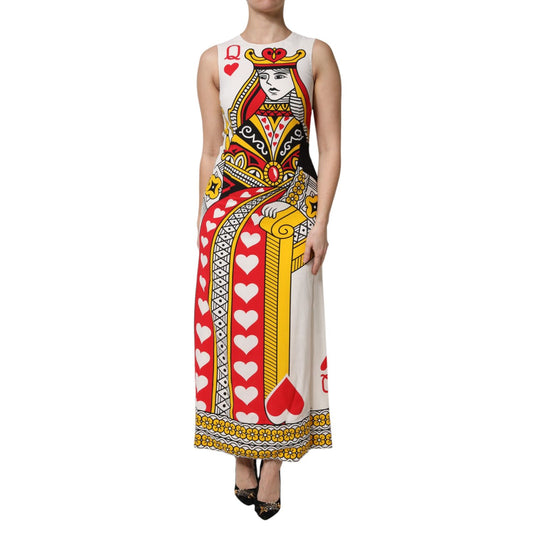 Dolce & Gabbana White Queen Of Hearts Sleeveless Maxi Dress Dolce & Gabbana
