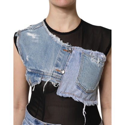 Dolce & Gabbana Black Blue Sleeveless Denim Mini Dress Dolce & Gabbana